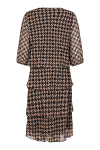 SUNDAY Tiered Chiffon Dress - Beige Pattern