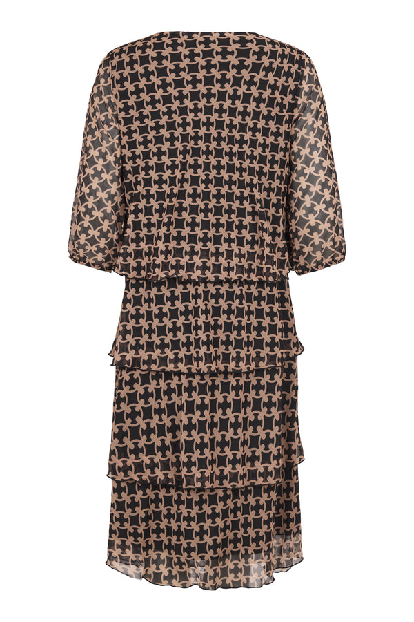 SUNDAY Tiered Chiffon Dress - Beige Pattern