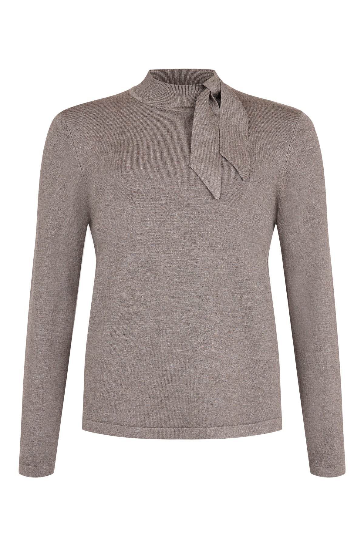 SUNDAY Tie-Neck Fine Knit Jumper – Taupe