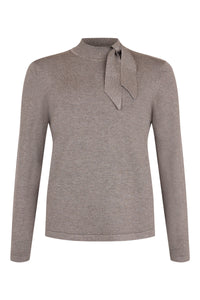 SUNDAY Tie-Neck Fine Knit Jumper – Taupe
