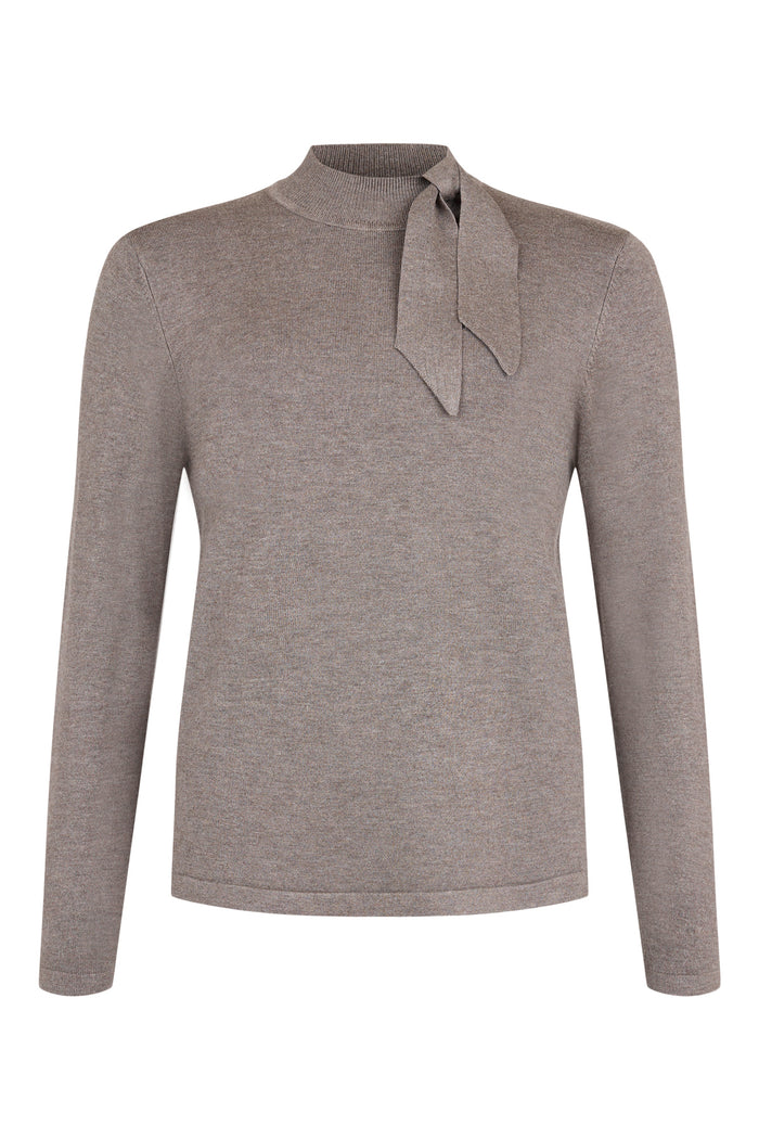 SUNDAY Tie-Neck Fine Knit Jumper – Taupe