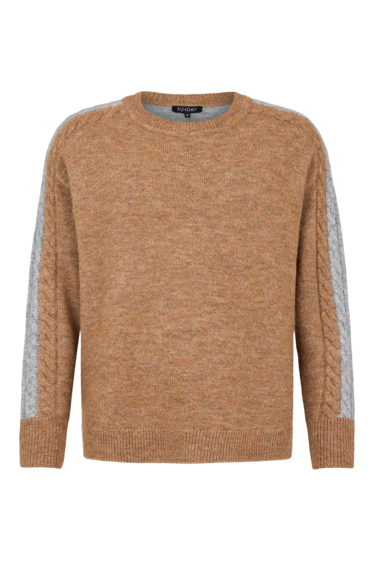 SUNDAY Two-tone Cable Detail Jumper – Camel & Grey