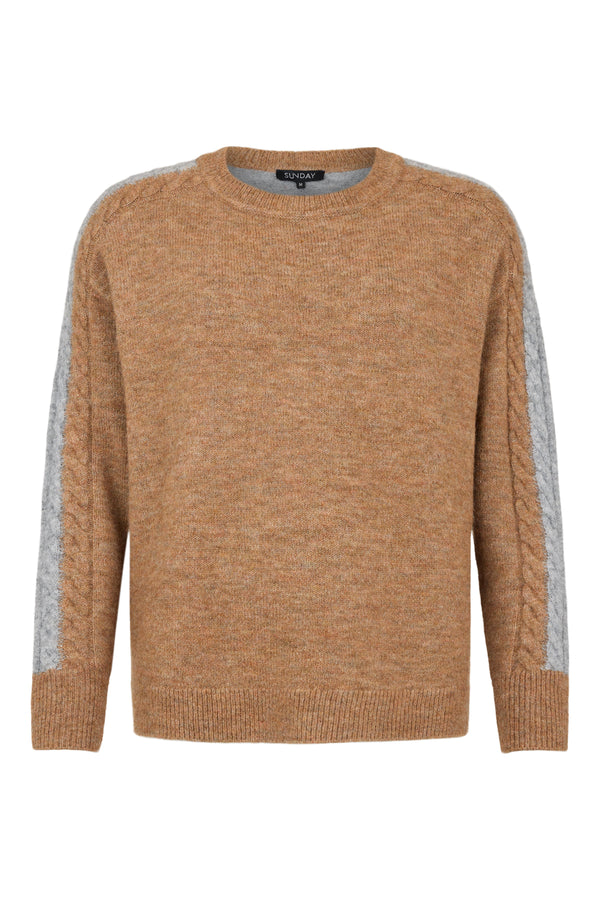 SUNDAY Two-tone Cable Detail Jumper – Camel & Grey