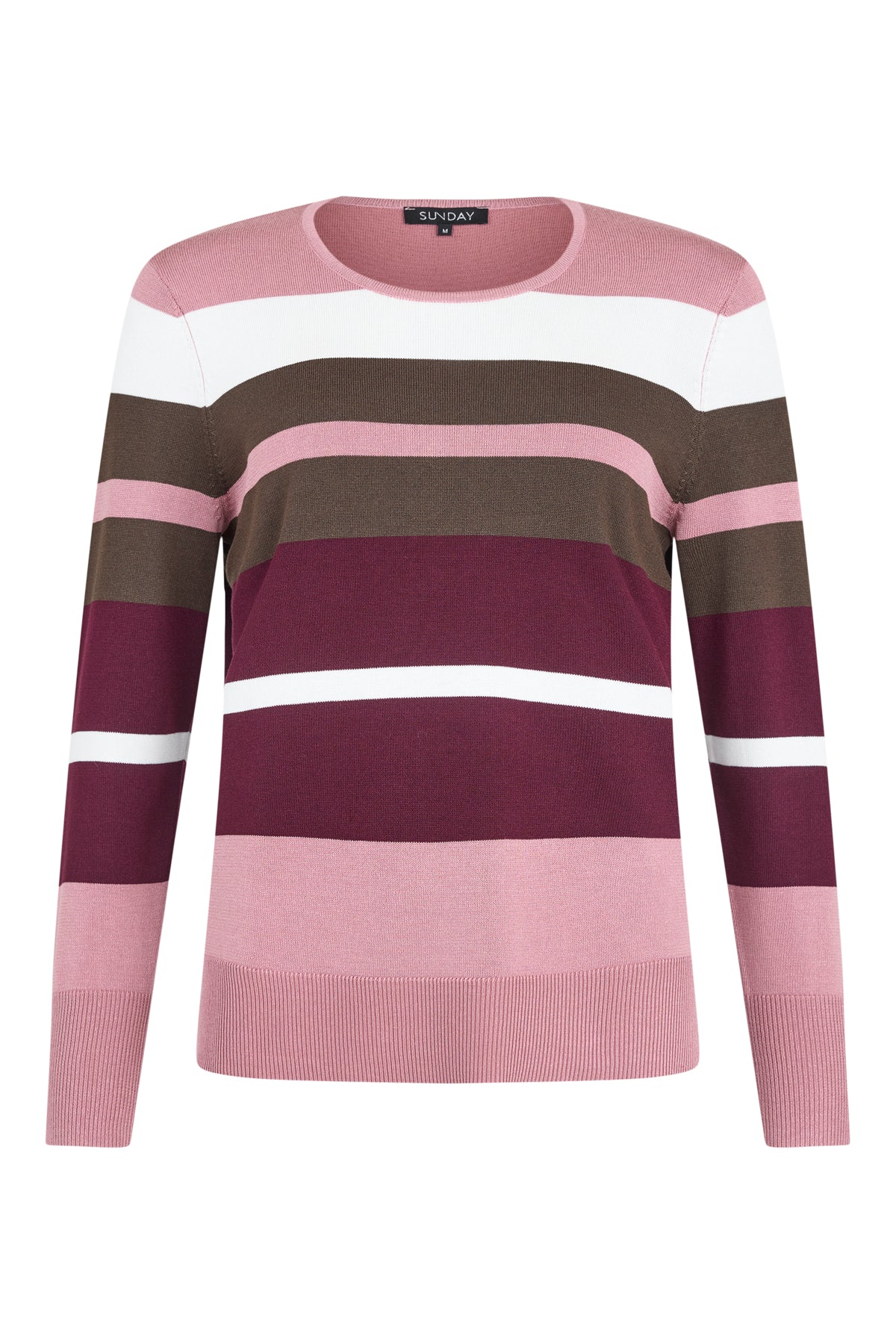 SUNDAY Striped Round Neck Jumper - Plum