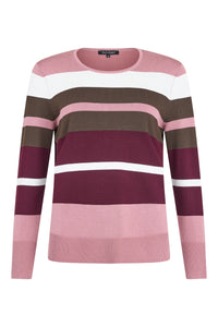 SUNDAY Striped Round Neck Jumper - Plum