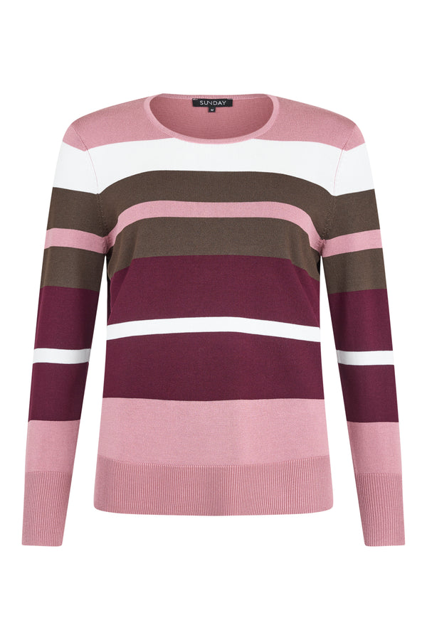 SUNDAY Striped Round Neck Jumper - Plum