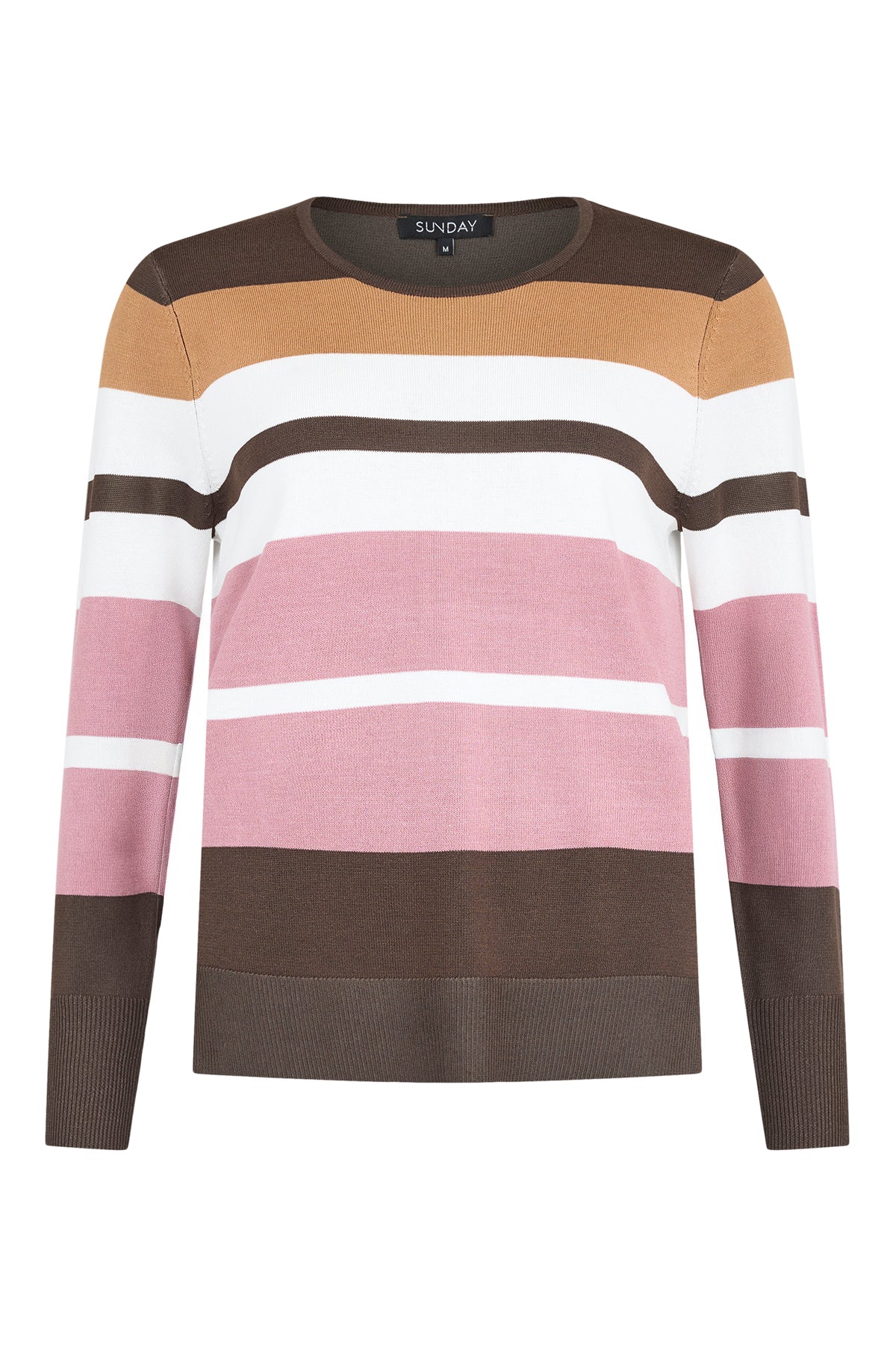 SUNDAY Striped Round Neck Jumper - Pink/Brown