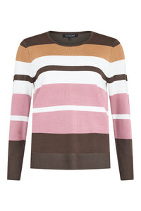 SUNDAY Striped Round Neck Jumper - Pink/Brown