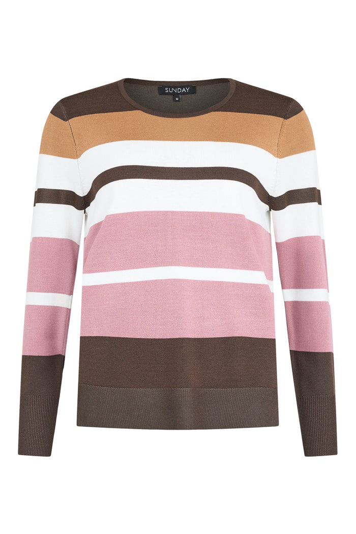 SUNDAY Striped Round Neck Jumper - Pink/Brown