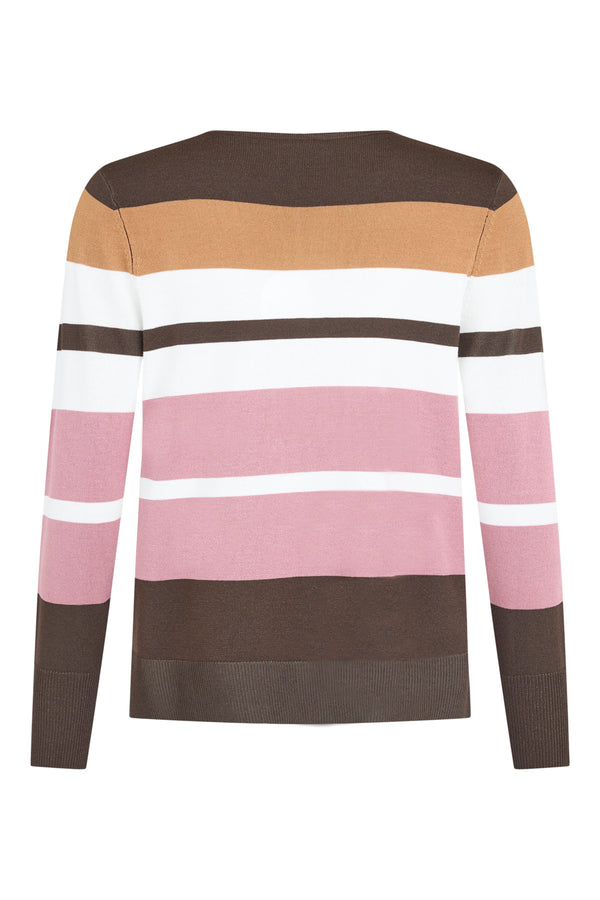 SUNDAY Striped Round Neck Jumper - Pink/Brown