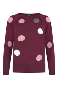 SUNDAY Polka Dot Round Neck Jumper - Plum
