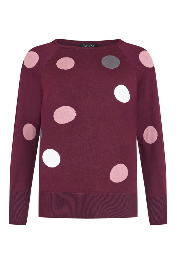 SUNDAY Polka Dot Round Neck Jumper - Plum