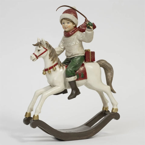 Boy on a Rocking Horse Christmas Figurine