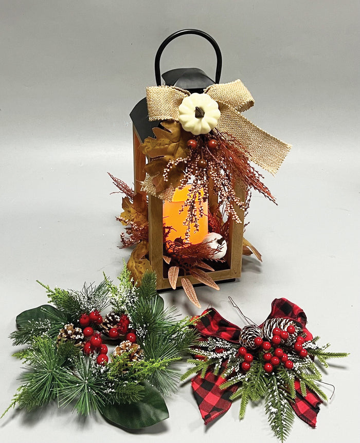 WGP Wooden LED Lantern with Changeable Autumn/Christmas Decor 36cm