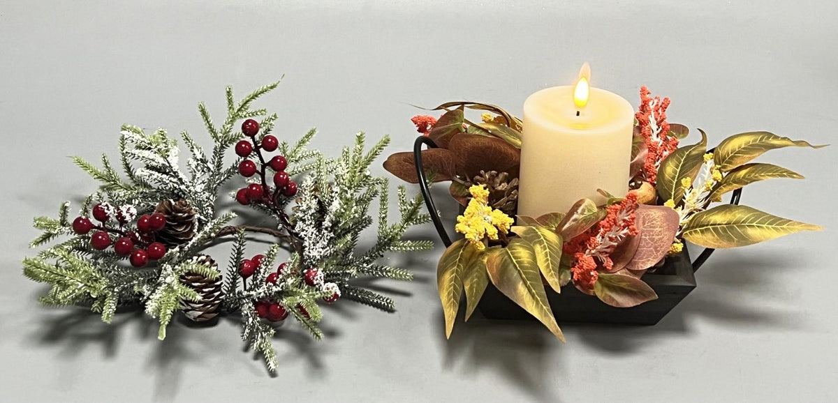 WGP Wood LED Candle Tray with Changeable Autumn/Christmas Decor 22cm