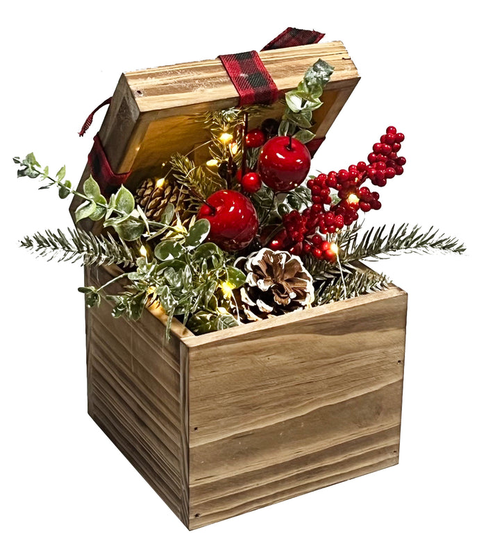 WGP Wood Gift Box with LED Christmas Foliage 15x26cm