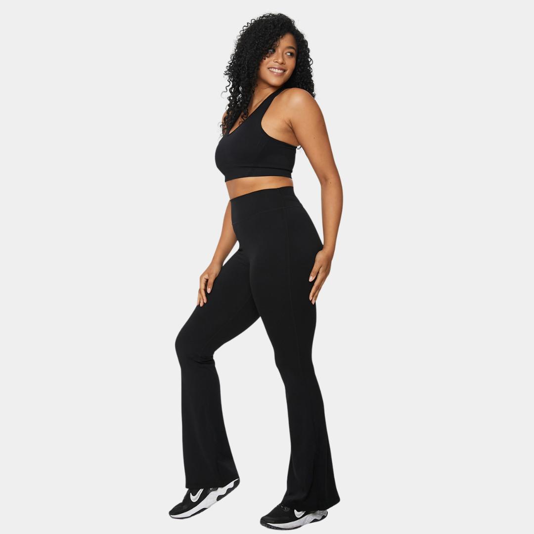 FIT PINK High Waisted Flared Leggings - Black