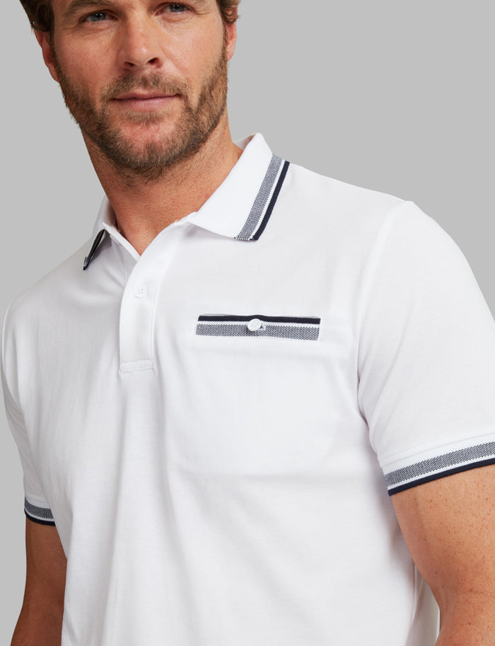 VEDONEIRE Men's Polo With Stripe Rib - White