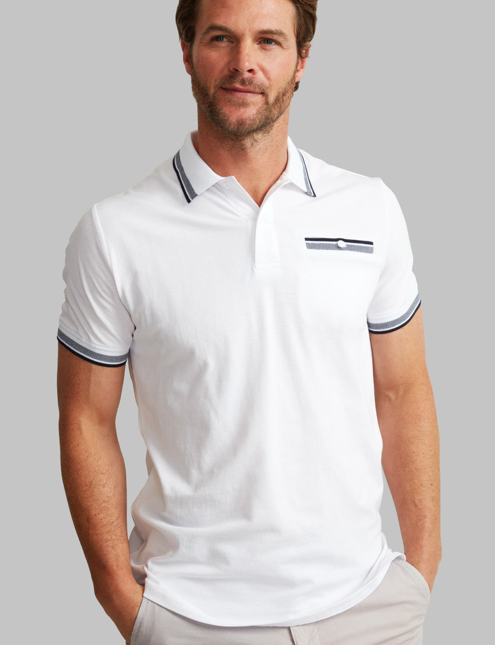 VEDONEIRE Men's Polo With Stripe Rib - White