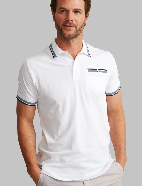 VEDONEIRE Men's Polo With Stripe Rib - White