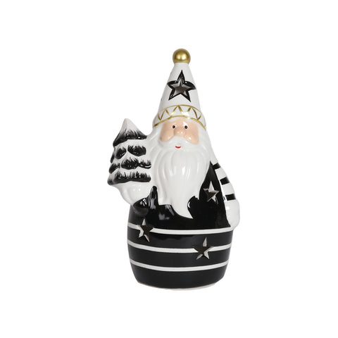 LED Light Up Santa Skittle Ceramic Ornament in Black and White 17cm