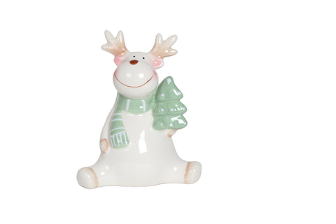 Reindeer Holding Tree Ceramic Ornament 12.5cm