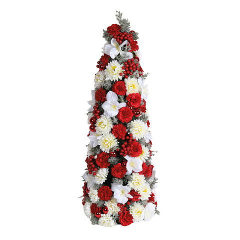 Christmas Floral Cone Tree 80cm - Red and White