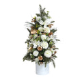 Christmas Floral Arrangement in White Pot White and Gold 60cm