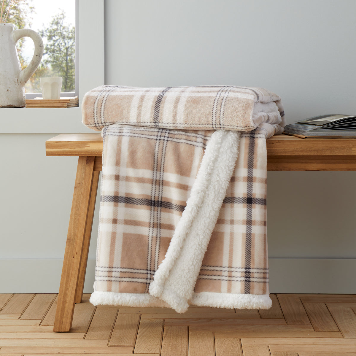 CATHERINE LANSFIELD Kelso Check Throw 130x170cm - Natural