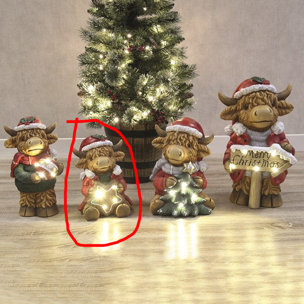 STRAITS LED Highland Cow With a Star Christmas Figurine 31cm