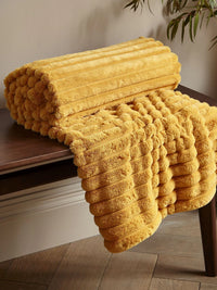 CATHERINE LANSFIELD Cosy Ribbed Blanket Throw - Mustard