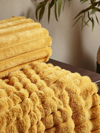 CATHERINE LANSFIELD Cosy Ribbed Blanket Throw - Mustard