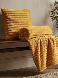 CATHERINE LANSFIELD Cosy Ribbed Blanket Throw - Mustard