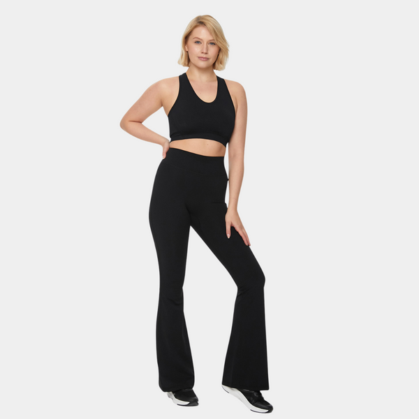 FIT PINK High Waisted Flared Leggings - Black