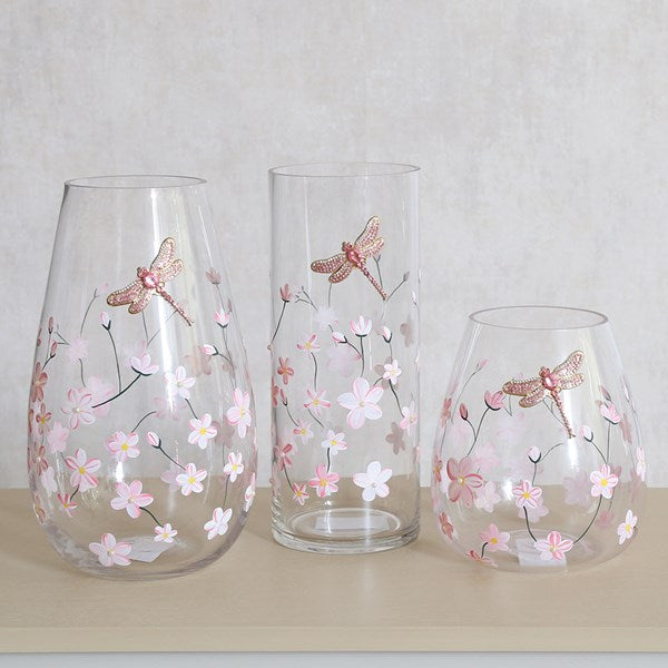 STRAITS Pink Floral Dragonfly Squat Vase 15cm