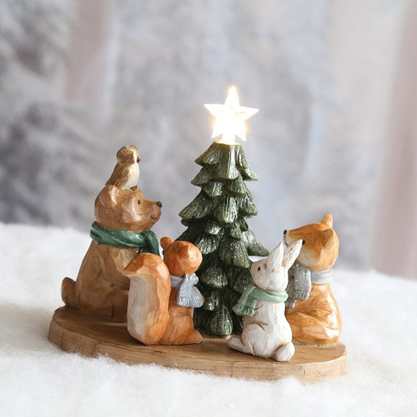 STRAITS Woodland Animals Around the LED Christmas Tree Figurine 19x17cm