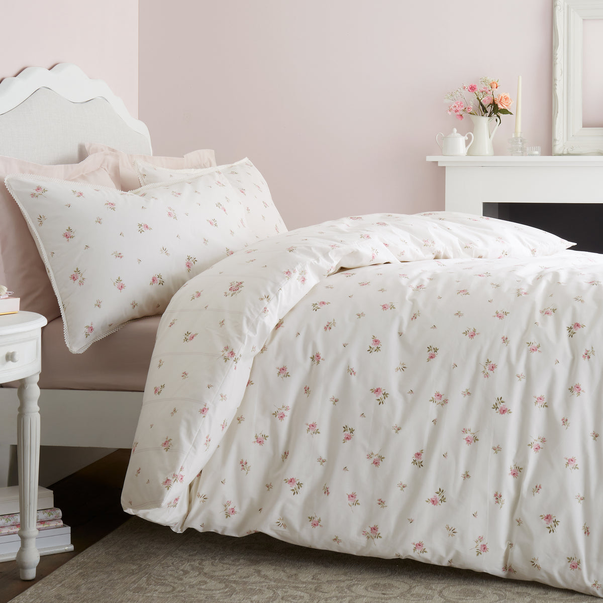 BIANCA Vintage Rosebud Lace 100% Cotton Duvet Set - Cream