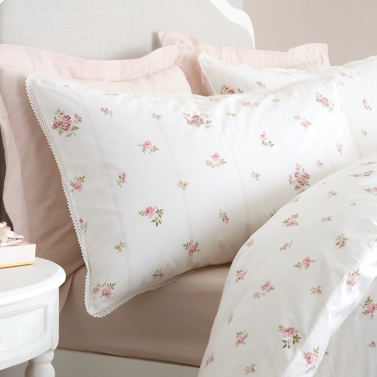 BIANCA Vintage Rosebud Lace 100% Cotton Duvet Set - Cream
