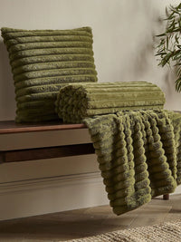 CATHERINE LANSFIELD Cosy Ribbed Blanket Throw - Olive Green