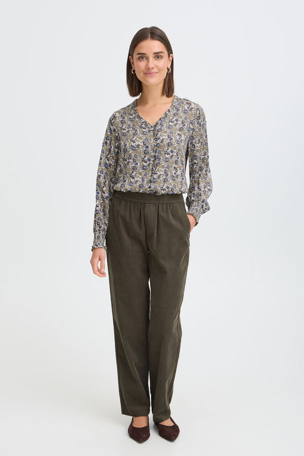 FRANSA Gladis Blouse - Green Print