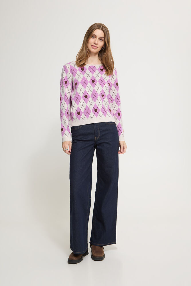 ICHI Brielle Jumper - Pink Argyle