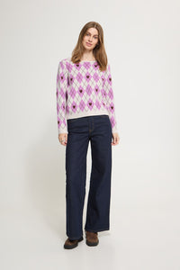 ICHI Brielle Jumper - Pink Argyle