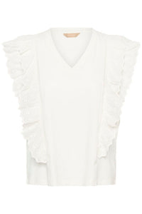 CULTURE Maisy Frill Detail T-Shirt - White