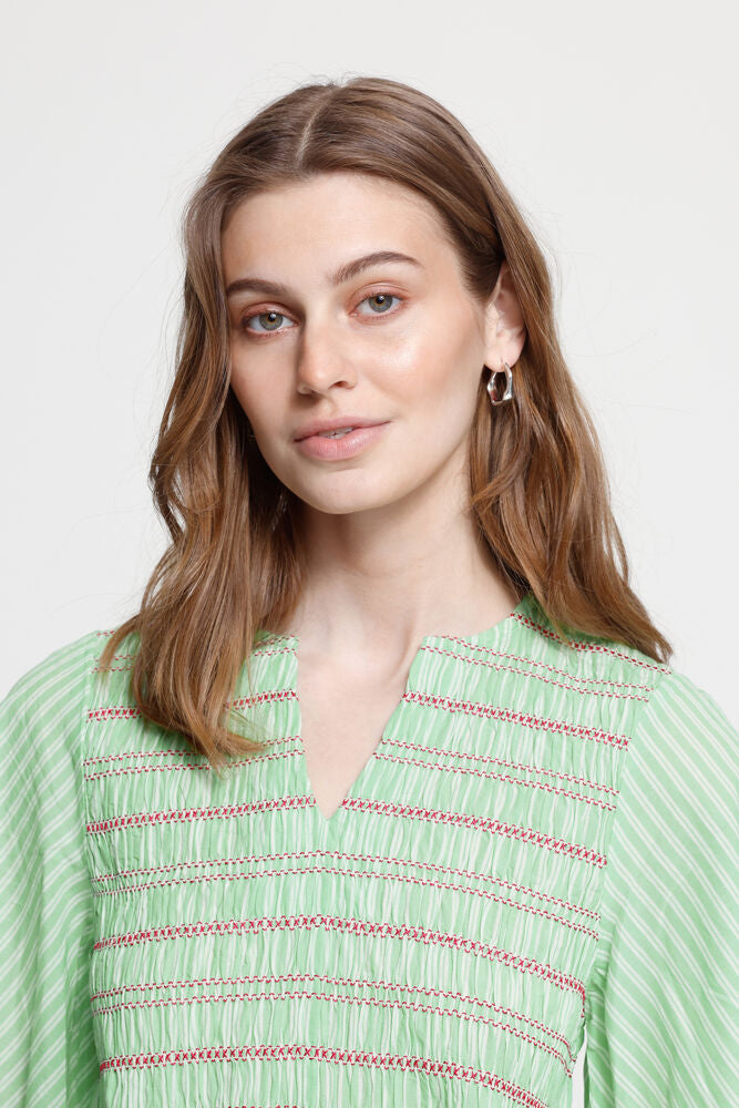 ICHI Locy Peplum Top - Green Stripe