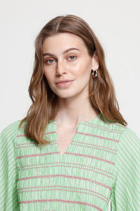ICHI Locy Peplum Top - Green Stripe