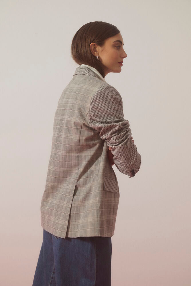 CULTURE Celena Check Blazer - Grey
