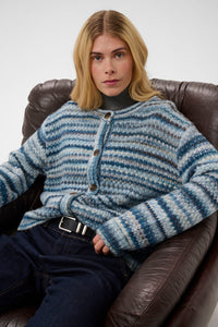 CULTURE Hazel Striped Cardigan - Blue Melange