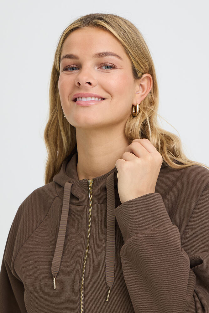 FRANSA Priya Full Zip Hooded Top - Brown