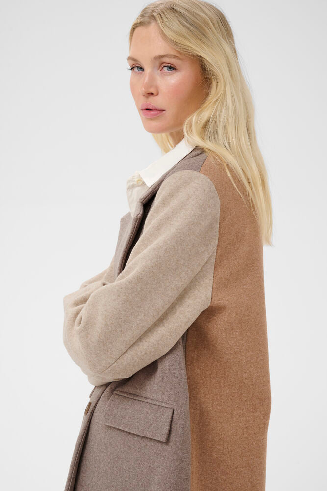 CULTURE Rivala Palona Colour-block Long Coat - Dune