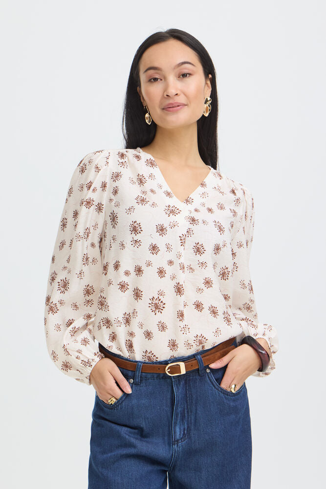 FRANSA Kalia Floral Blouse - White